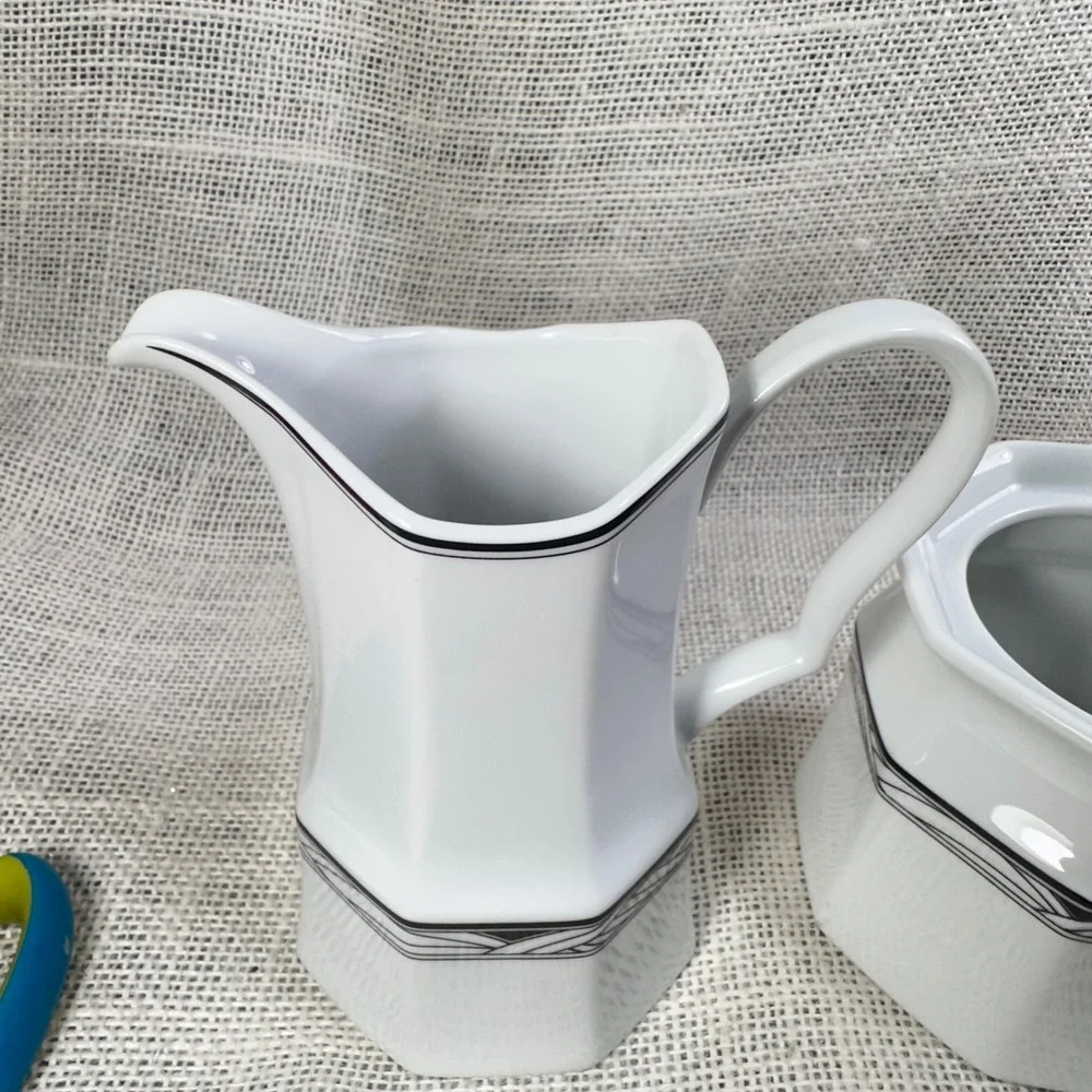 Studio Nova Synthesis Y0031 Creamer and Sugar Bowl Set White Black Art Dec Style